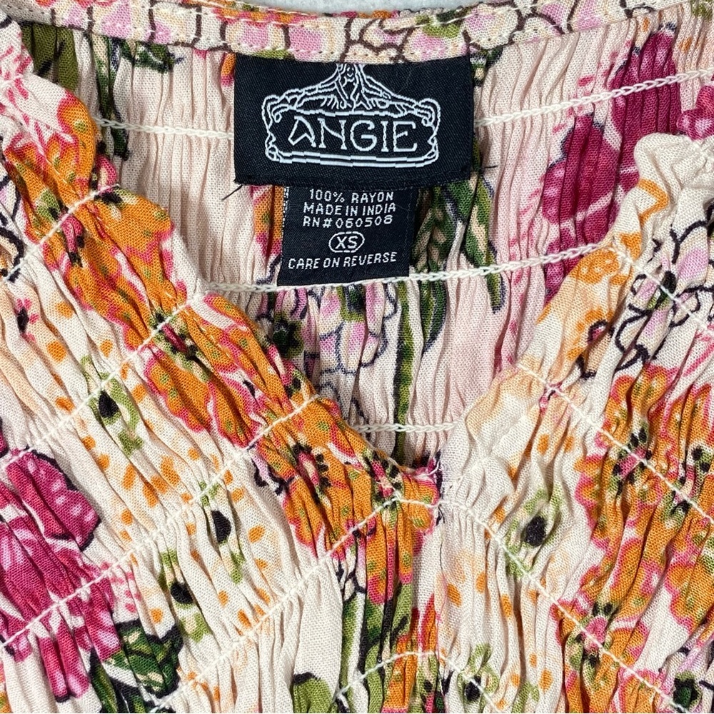 Angie Top Womens XS Boho Floral Peplum Smocked Blouse Flutter Sleeve Cottagecore - Picture 7 of 12